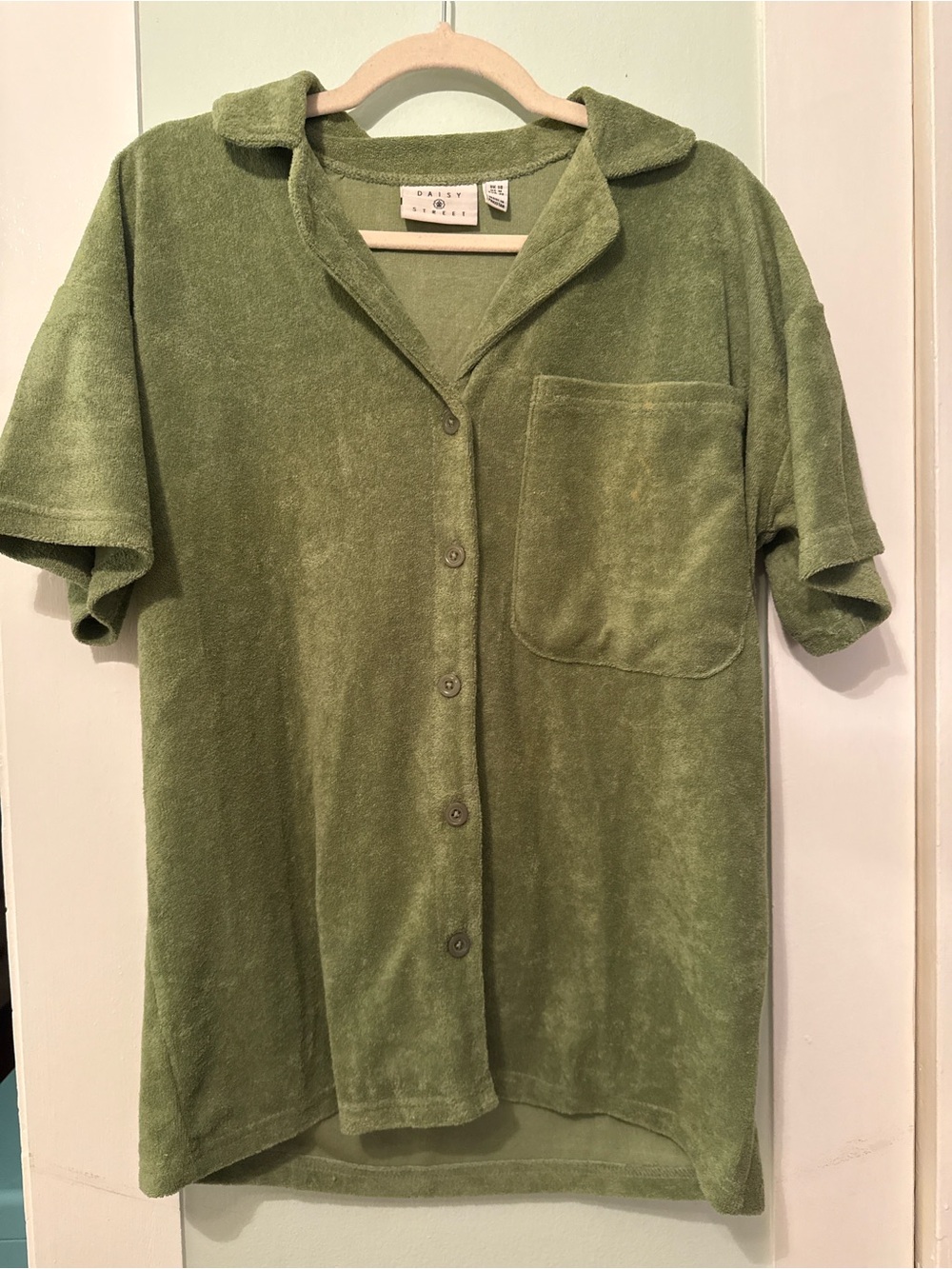Green Terry Cloth Button-Up Shirt